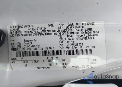 2015 Ford Focus Se из США, поврежденный, VIN 1FADP3F24FL304288